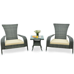3-Piece Wicker Adirondack Set with Comfy Seat Cushions