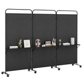 3-Panel Folding Room Divider with 3 Metal Shelves and Lockable Wheels