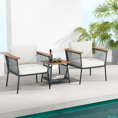 3 Piece Patio Furniture Set Rattan Chair Set with 2-Tier Coffee Table