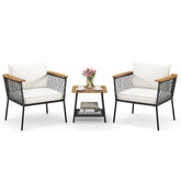3 Piece Patio Furniture Set Rattan Chair Set with 2-Tier Coffee Table