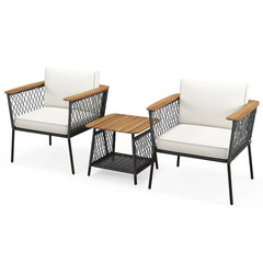 3 Piece Patio Furniture Set Rattan Chair Set with 2-Tier Coffee Table
