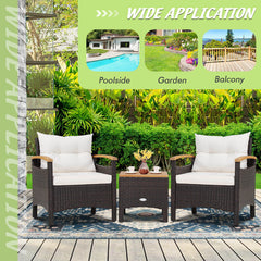 3 Pieces Patio Rattan Furniture Set with Removable Cushions