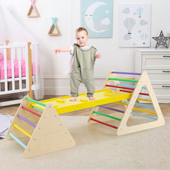 3 Piece Toddler Triangle Set Montessori with 2 Climbing Triangles and 1 Ramp