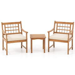 3 Piece Wood Patio Furniture Set with Seat Cushions and Acacia Wood Frame
