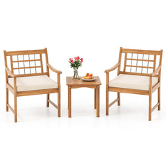 3 Piece Wood Patio Furniture Set with Seat Cushions and Acacia Wood Frame