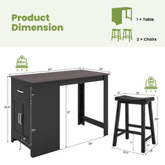 3-Piece Bar Table Set for 2 with 2 Saddle Stools for Dining Room