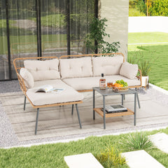 3 Pieces Corner Patio Furniture with Small Coffee Table
