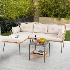 3 Pieces Corner Patio Furniture with Small Coffee Table