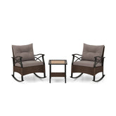 3 Pieces Outdoor Rattan Rocking Chairs Set with 2-Tier Side Table for Garden Backyard