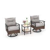3 Pieces Outdoor Swivel Rocking Chairs Set with 2-Tier Tempered Glass Side Table