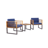 3 Pieces Patio Acacia Wood Conversation Set with Cushioned Armchairs