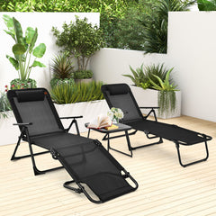 3 Pieces Patio Folding Chaise Lounge Set with PVC Tabletop