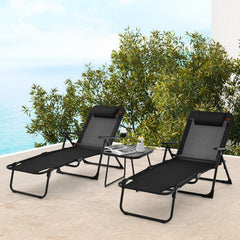 3 Pieces Patio Folding Chaise Lounge Set with PVC Tabletop
