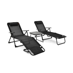 3 Pieces Patio Folding Chaise Lounge Set with PVC Tabletop