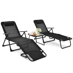 3 Pieces Patio Folding Chaise Lounge Set with PVC Tabletop