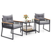3 Pieces Patio Furniture Set with 2 Tier Coffee Table and Soft Seat Cushions