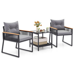 3 Pieces Patio Furniture Set with 2 Tier Coffee Table and Soft Seat Cushions