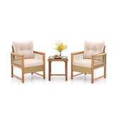 3 Pieces Patio Furniture Set with Acacia Wood Frame Cushions