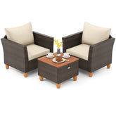 3 Pieces Patio Rattan Bistro Furniture Set with Wooden Table Top