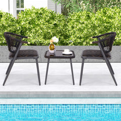 3 Pieces Patio Rattan Furniture Set with Tempered Glass Tabletop for Backyard Poolside