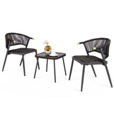 3 Pieces Patio Rattan Furniture Set with Tempered Glass Tabletop for Backyard Poolside