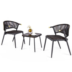 3 Pieces Patio Rattan Furniture Set with Tempered Glass Tabletop for Backyard Poolside