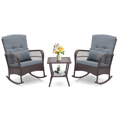 3 Pieces Rocking Bistro Set with 2-Tier Coffee Table