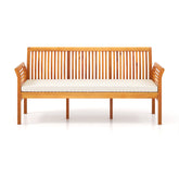 62.5 Inches Patio 3-Seat Wood Bench with Soft Seat Cushions
