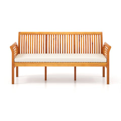 62.5 Inches Patio 3-Seat Wood Bench with Soft Seat Cushions