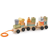 3-Section Toy Wooden Train Set with Stackable Building Blocks