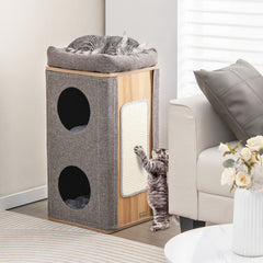 3-Story Cat House for Indoor Cats with Scratching Board