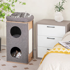 3-Story Cat House for Indoor Cats with Scratching Board