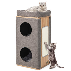 3-Story Cat House for Indoor Cats with Scratching Board