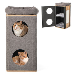 3-Story Cat House for Indoor Cats with Scratching Board