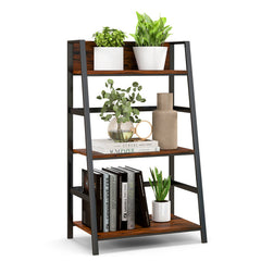3-Tier Ladder Industrial Bookshelf with Metal Frame Display Shelf
