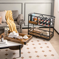 3-Tier Rolling Bar Cart with Removable Tray and Wine Rack