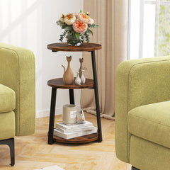 3-Tier Accent Round Side Table with Metal Frame