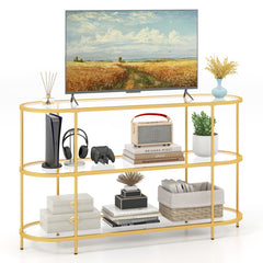 3 Tier TV Stand Console Table with Tempered Glass Shelves for Living Room