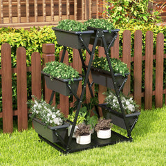 3-Tier Vertical Raised Garden Bed with 4 Wheels and 6 Container Boxes