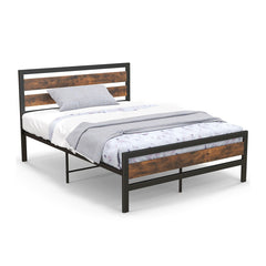 Full/Queen Industrial Bed Frame with Rustic Headboard and Footboard
