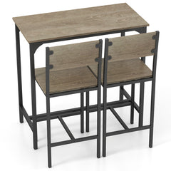 3 Piece Bar Table Set with Backrest and Footrest for Small Space