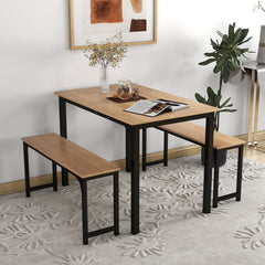 3 Pieces Dining Table Set with 2 Benches for Dining Room Kitchen Bar
