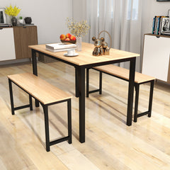 3 Pieces Dining Table Set with 2 Benches for Dining Room Kitchen Bar