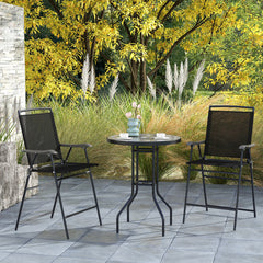 3 Pieces Outdoor Bar Stool Set with DPC Tabletop and Umbrella Hole for Poolside