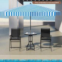 3 Pieces Outdoor Bar Stool Set with DPC Tabletop and Umbrella Hole for Poolside