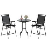3 Pieces Outdoor Bar Stool Set with DPC Tabletop and Umbrella Hole for Poolside