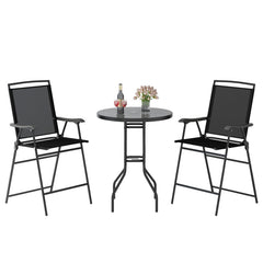 3 Pieces Outdoor Bar Stool Set with DPC Tabletop and Umbrella Hole for Poolside