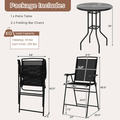 3 Pieces Outdoor Bar Stool Set with DPC Tabletop and Umbrella Hole for Poolside