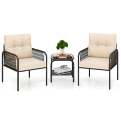 3 Pieces Patio Bistro PE Outdoor Wicker Rattan Furniture Conversation Set