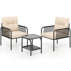 3 Pieces Patio Bistro PE Outdoor Wicker Rattan Furniture Conversation Set